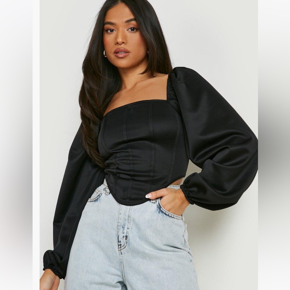 Boohoo Puffed Sleeve Corset Top
